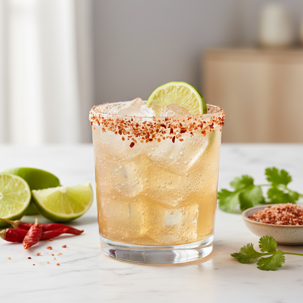 Spicy Margarita Mocktail on the Rocks (with a Chilli Salt Rim) 🌶️🧂