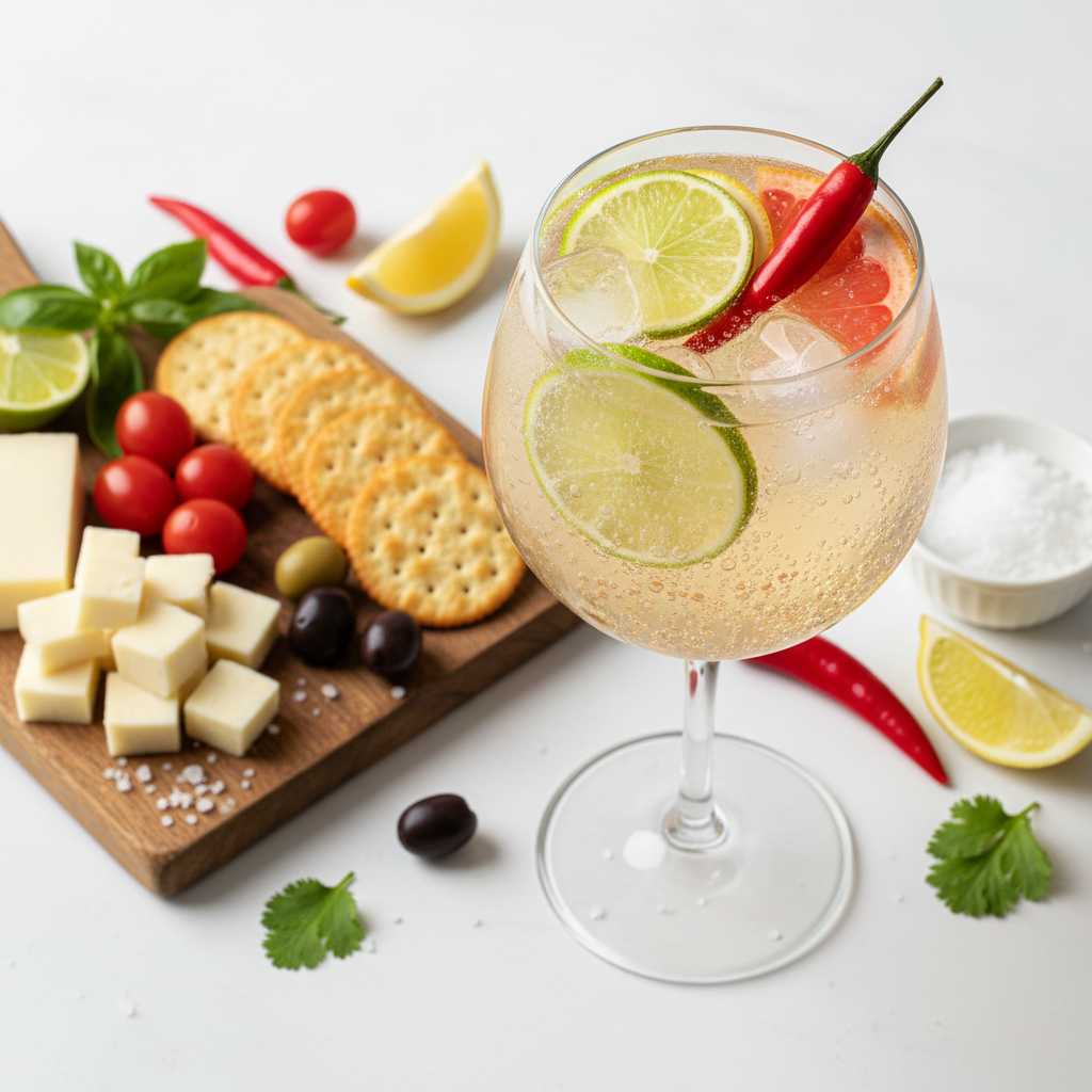 Spicy Margarita Mocktail Spritz (Light, Fizzy, and Snacky) 🫧🌶️